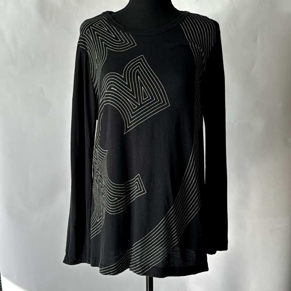 Tory Burch Black Long Sleeve Tee with White Accents